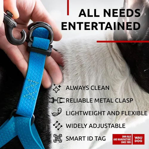 Miniatura 5 de WAUDOG Arnés ajustable impermeable para perro, resistente con cierre de metal duradero y placa de identificación QR, para niño y niña