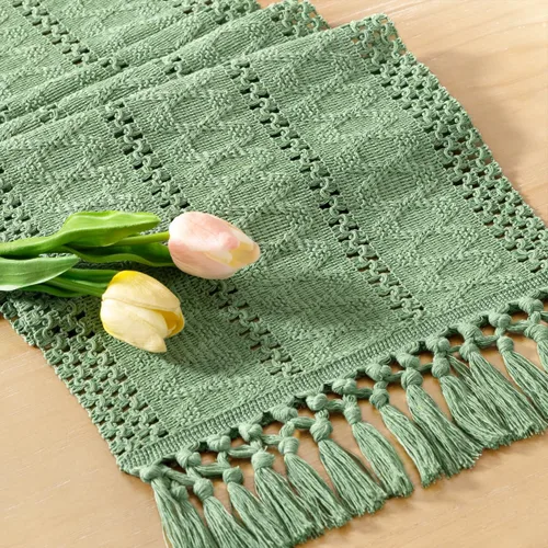 Miniatura 16 de Socomi Camino de mesa bohemio de verano rústico para comedor, cocina, centro de mesa, decoración pequeña de macramé de algodón y lino, camino