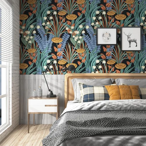 Miniatura 6 de Papel tapiz bohemio floral para despegar y pegar, papel de contacto con hojas tropicales, papel de pared de flores botánicas vintage, mural de pared