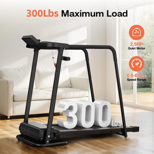 Miniatura 5 de Caminadora para personas mayores con pasamanos largos, control de aplicación y escenas virtuales 3D - Motor silencioso de 3.0 HP, capacidad de 300