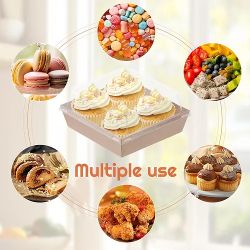 Miniatura 7 de Paquete de 100 cajas de charcutería con tapas transparentes, recipientes cuadrados desechables de 5.5 x 4.9 x 2.4 pulgadas, cajas de postre, cajas