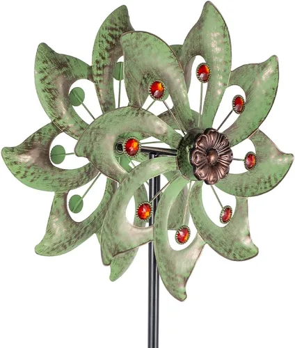 Miniatura 21 de Stargarden Molino de viento de pavo real de 58 pulgadas, escultura de viento doble, molino de viento de metal para decoración de jardín y patio