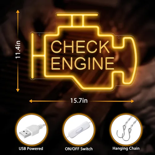 Miniatura 3 de Kavaas Letrero de neón Check Engine, señal LED para decoración de garaje y cuarto de autos Letrero de neón Check Engine para decoración de garaje