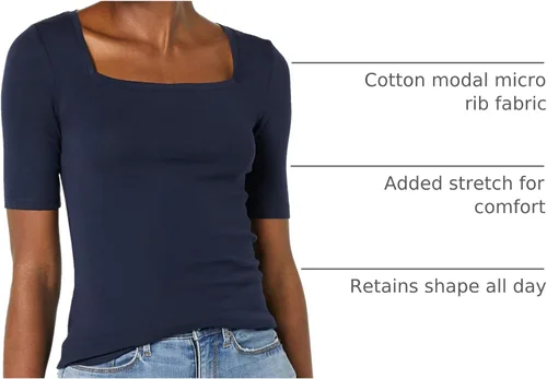 Miniatura 88 de Amazon Essentials - Camiseta de manga corta y cuello cuadrado para mujer