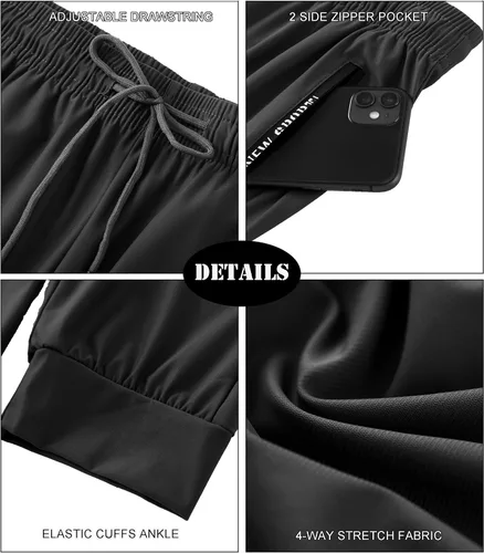 Miniatura 3 de Oelise Pantalones deportivos para hombre con bolsillos con cremallera, pantalones rectos para hombre, pantalones deportivos para entrenamiento