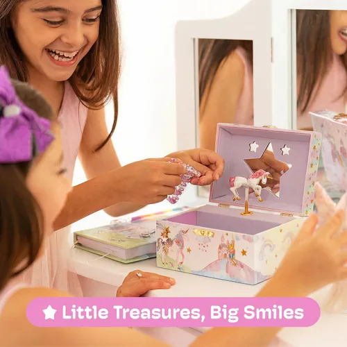 Miniatura 2 de Jewelkeeper - Joyero musical para niñas con unicornio giratorio, caja de música con diseño de arcoíris y estrellas con purpurina para collares
