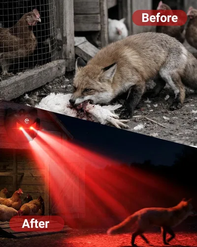 Miniatura 6 de Luces solares de depredador disuasorio de coyote - Repelente nocturno de animales con luces LED intermitentes rojas para gallinero, patio y jardín