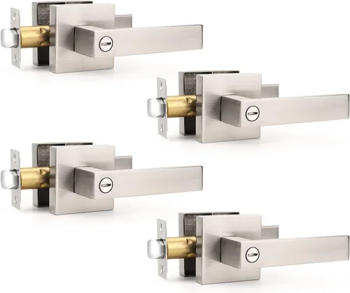 Miniatura 14 de Gobrico 1 paquete de manijas cuadradas de privacidad para puerta en acabado negro mate, manijas interiores sin llave, reversibles para puertas