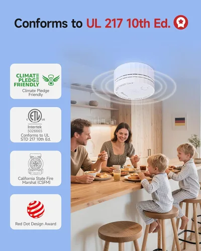 Miniatura 2 de Heiman Detectores de humo, alarmas de humo fotoeléctricas interconectadas inalámbricas que funcionan con baterías, certificado Ul 217 10º, mini