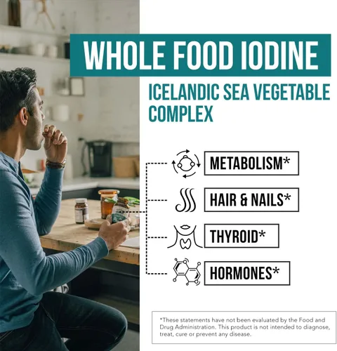 Miniatura 4 de Suplemento de yodo orgánico – 1,500 mcg de yodo, máxima potencia – de complejo de vegetales marinos, alimento integral y forma cruda – Contiene