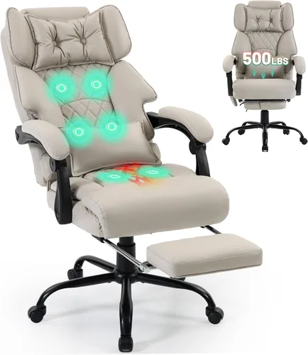 Massage Office Chair with Foot Rest,6 Points Vibration & Heat Executive Office Chairs for Heavy People,500LBS Big and Tall Office Chair,Ergonomic