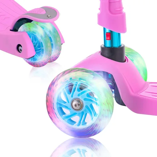 Miniatura 2 de Patinete de 3 ruedas para niños de 6 a 12 años, patinete infantil con ruedas iluminadas, diseño de cubierta resistente y 4 alturas ajustables, Rosa