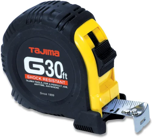 TAJIMA Cinta métrica - Cinta métrica de la serie G de 30 pies x 1 pulgada con estuche resistente a golpes y hoja revestida de acrílico - G-30BW