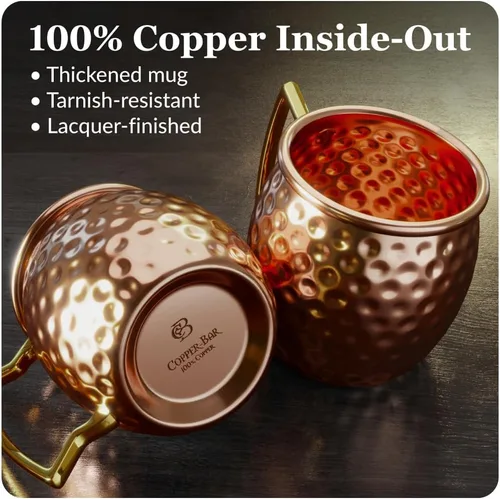 Miniatura 3 de COPPER-BAR Tazas de cobre Moscow Mule – Juego de 4 tazas de regalo únicas hechas a mano, martilladas por artesanos, tazas de cobre sólido 100% puro
