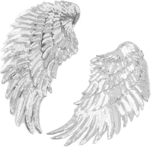Miniatura 4 de Rengue 2 parches de lentejuelas de alas de ángel, parches bordados plateados para planchar Mardi Gras, accesorios de apliques con motivos de moda