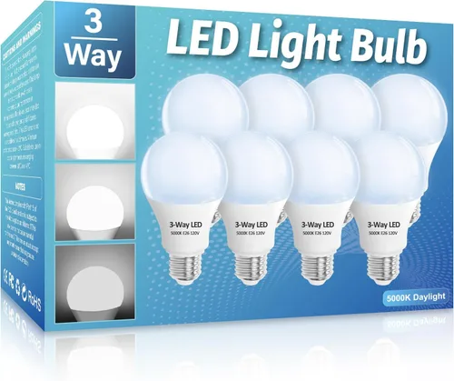 Miniatura 27 de Bombillas LED de 3 Vías Paquete de 2, Bombillas de 3 Vías 30 70 100 Blanco Suave 3000K, Base Media E26 A19 Bombilla de Tres Vías, Bombilla