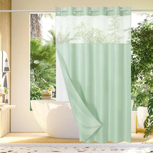 Miniatura 26 de Gibelle: cortina de ducha pequeña para baño de 36x74, cortina de ducha de punto gofre con juego de forro de tela a presión, no necesita ganchos
