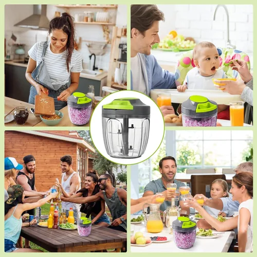Miniatura 9 de Procesador manual de alimentos, picadora de verdura portátil a cuerda, para picar ajo, cebolla, jengibre, frutas, frutos secos, hierbas, etc., 900