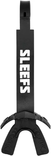 SLEEFS X - Protector bucal de fútbol negro, protector bucal con correa para casco, boquilla protectora de labios/dientes, moldeable, para