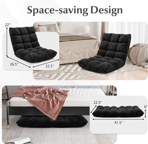 Miniatura 5 de RELAX4LIFE Silla de suelo con soporte para el respaldo, sillón perezoso ajustable de 14 posiciones, cama acolchada y sillón reclinable para leer