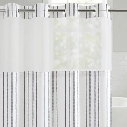 Miniatura 23 de Americanflat 71x74 Cortina de Ducha Sólida Negra - Cortina de Ducha Larga Resistente al Agua con Ojales de Metal Duraderos y 12 Ganchos - 100%
