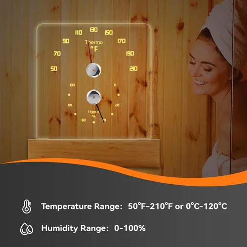 Miniatura 3 de Yofidra Termómetro de sauna 2 en 1 Fahrenheit Termómetro higrómetro con luz LED Accesorios de sauna para sala de sauna Hotel