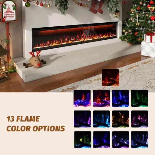 Miniatura 8 de Clihome Calentador eléctrico de chimenea de 74 pulgadas con chimenea LED Wi-Fi para montaje en pared/chimenea eléctrica empotrada con cristales