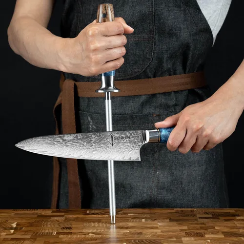 Miniatura 3 de SENKEN - Afilador profesional de acero para cuchillos de damasco, colección Tsunami, varilla de esmeril increíblemente fuerte para afilar y afilar
