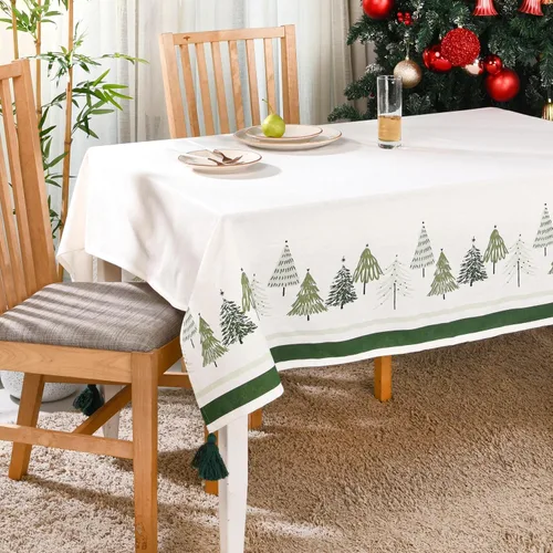 Miniatura 10 de Folkulture Mantel de Navidad rectangular de 60 x 72 pulgadas para decoración navideña del hogar, tela de algodón estilo granja, mantel rectangular