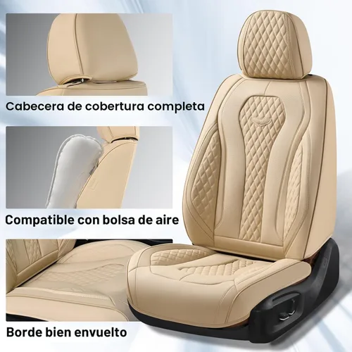 Miniatura 3 de Coverado Fundas de asiento de automóvil, juego completo de fundas de asiento de automóvil, funda de asiento de coche beige, cojín de asiento