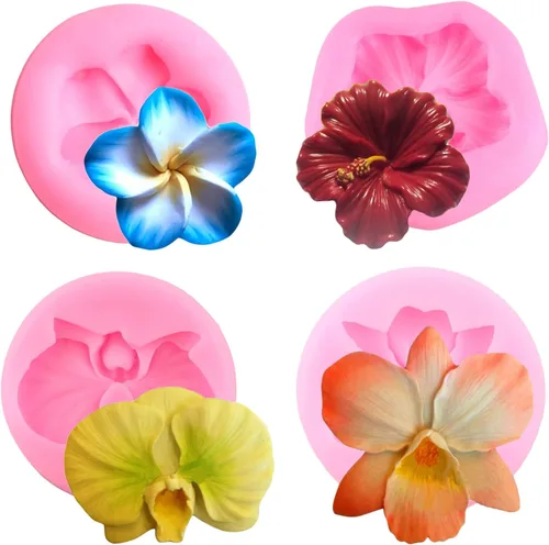 Mujiang Molde de silicona con diseño de flores y orquídeas de chocolate, para decoración de pasteles, pasta de goma de mascar, juego de 4