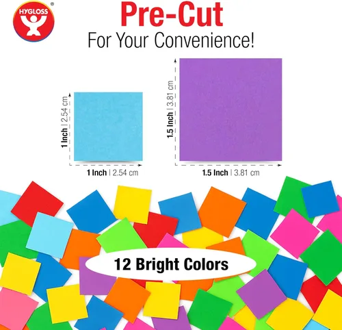Miniatura 2 de Hygloss 1,000 cuadrados pequeños de cartulina brillante – Cuadrados de cartón metálico de 1 pulgada – Ideal para manualidades de mosaico, artes