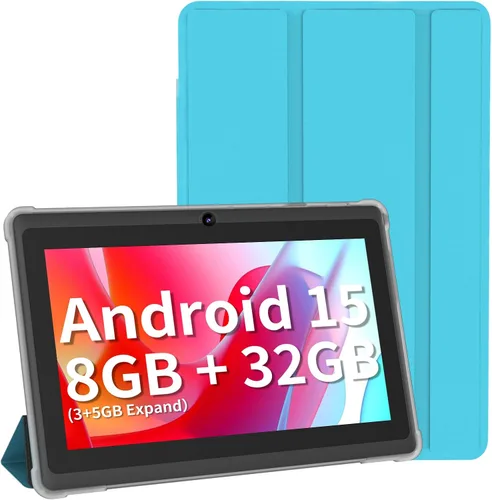 Miniatura 10 de Tablet de 7 pulgadas con funda, tabletas Android 15 de cinco núcleos, 8GB RAM 32GB ROM expansión de 512GB, pantalla IPS HD de 1024 x 600, 3500mAh