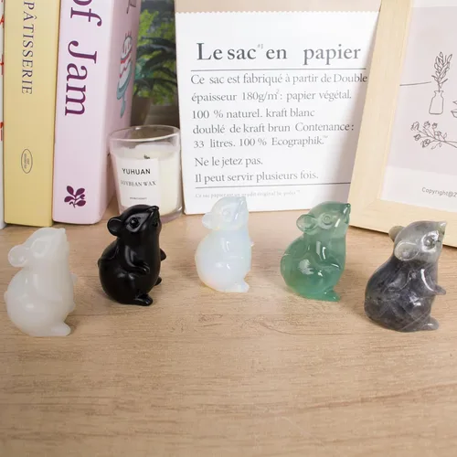 Miniatura 6 de Figura de ratón de cristal de obsidiana hecha a mano – Decoración de escritorio Feng Shui que atrae la riqueza, mini adorno de meditación.