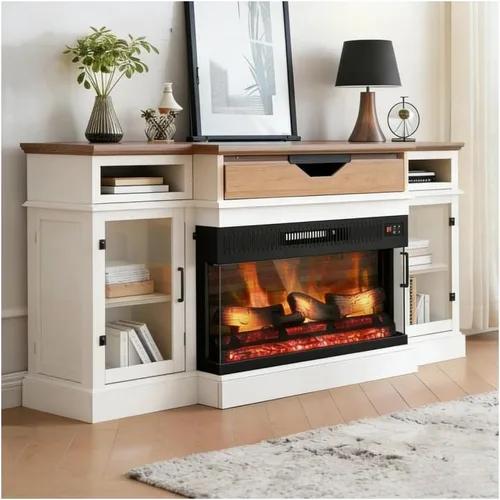 ROVSUN - Inserto de chimenea eléctrica de vidrio de 3 lados de 1400W con control remoto, chimenea eléctrica de 28'' para pared y empotrar con