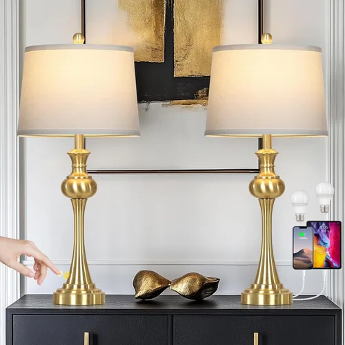 Miniatura 13 de CINSARY Lámpara de mesa marrón alta de 29", lámpara de noche con control táctil regulable en 3 vías con USB A+C y toma de corriente AC