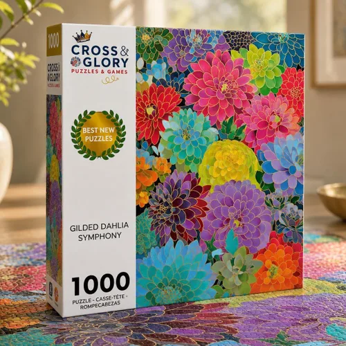 Miniatura 2 de Cross & Glory Sinfonía dorada de la dalia - Rompecabezas de 1000 piezas para adultos Rompecabezas de arte de mosaico floral vibrante Obra
