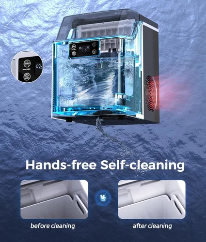 Miniatura 6 de ecozy Máquina de hielo portátil de 45 libras por día, 24 cubos listos en 13 minutos, función de autolimpieza, perfecta para el hogar, cocina, bar