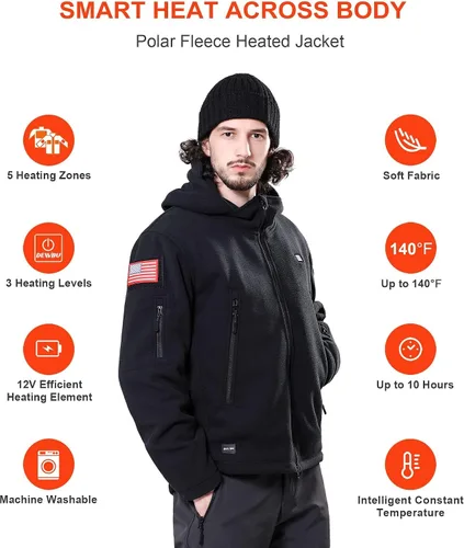 Miniatura 3 de DEWBU Heated Jacket Polar Fleece with 12V Battery Pack Soft Fleece Electric Heating Hoodie