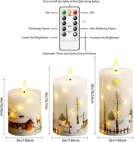 Miniatura 2 de Velas sin llama de Navidad con control remoto - Velas LED blancas y luces de cadena, juego de 3 con pilas (D3 x A4/5"/6") para decoración