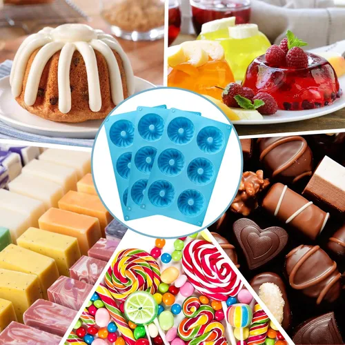 Miniatura 7 de Palksky 3 piezas 6 cavidades Mini Molde estriado de tubo de silicona antiadherente Multi-cavidad pequeño Molde para hornear pastel, mini moldes