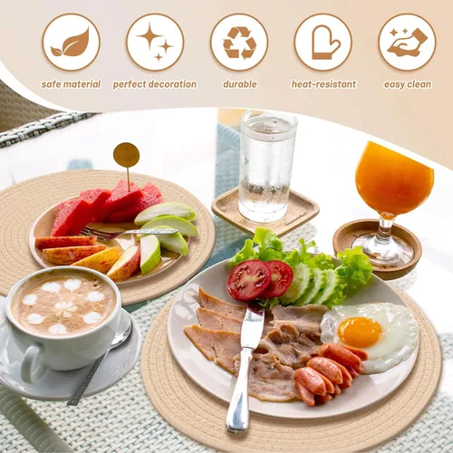 Miniatura 4 de Billbotk Juego de 4 manteles individuales redondos tejidos de 13 pulgadas para mesa de comedor, almohadillas calientes para cocina, salvamanteles