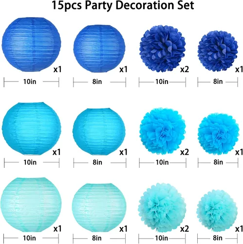 Miniatura 2 de KAXIXI 15 piezas de decoración de fiesta azul marino, pompones de papel de seda fáciles de montar y bolas de panal para graduación 2026, baby