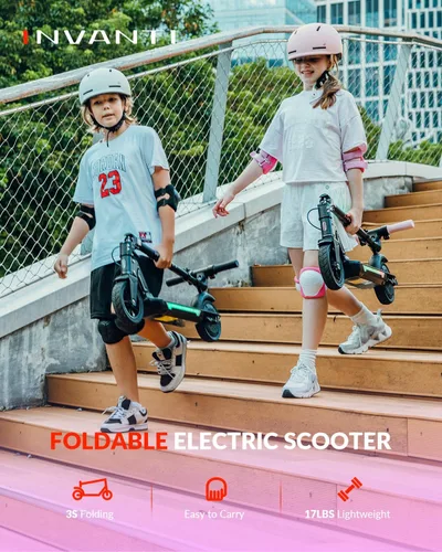 Miniatura 6 de INVANTI KS03 Scooter eléctrico para niños de 8 años en adelante, motor de pico de 350 W, máximo 12 mph y 10 millas, rueda sólida de 7 pulgadas, Rosa