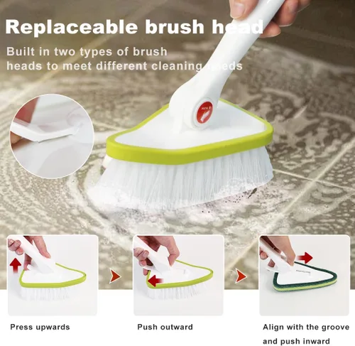 Miniatura 9 de CQT Cepillo de limpieza de baño 2 en 1 con mango largo extensible de 48 pulgadas, cepillo desmontable con 2 cabezales de limpieza y 2 cabezales