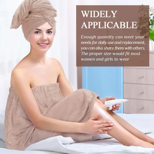 Miniatura 57 de 4 toallas envolventes para mujer, bata de spa con cierre ajustable, parte superior elástica, envoltura ligera para baño y ducha
