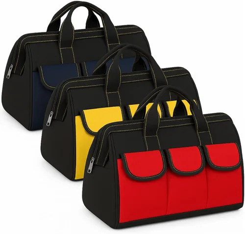 Sanwuta Paquete de 3 bolsas de herramientas para hombres con parte inferior dura impermeable, bolsa de herramientas de alta resistencia de boca