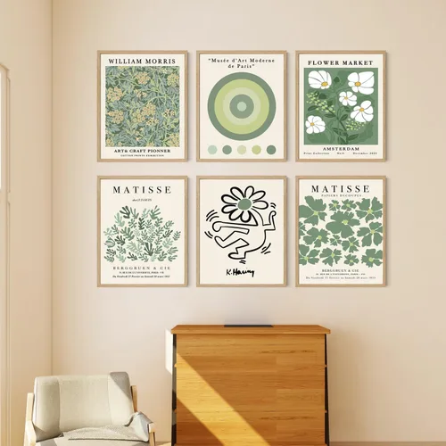 Miniatura 6 de Iknostine Juego de 6 impresiones artísticas de pared de artistas famosos Matisse abstractas de color verde, póster estético en lienzo con diseño