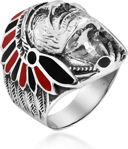 Miniatura 3 de AeraVida Anillo de plata de ley 925 con diseño de ónix negro y coral rojo reconstruido