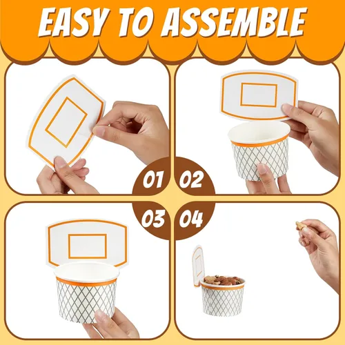 Miniatura 3 de Suclain 48 tazas de aro de baloncesto para aperitivos, decoraciones de fiesta de baloncesto, suministros de papel para aperitivos, cuencos de comida